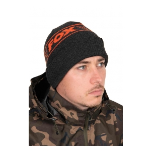 Fox International Zimní  čepice černě melírovaná  s oranžovým Fox znakem Beanie B/O